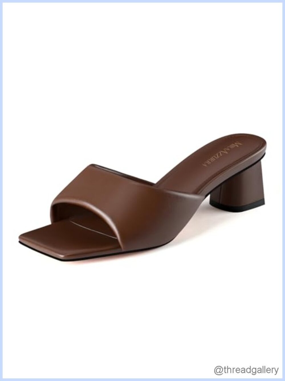 MIRAAZZURRA Faux Leather Square Toe Chunky Block Heel Mules Slip On Casual